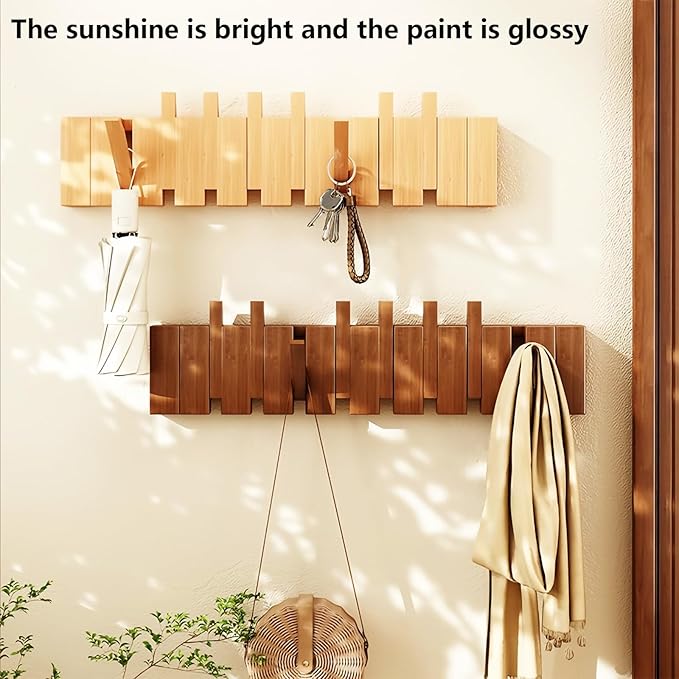 Wall Mounted Piano Key Hanger | Flip Style Hook | Entrance Wall Art Hook, Made of Oak Wood (3 Times Painted, 4 Times Polished) (LED Walnut, 12Hooks)