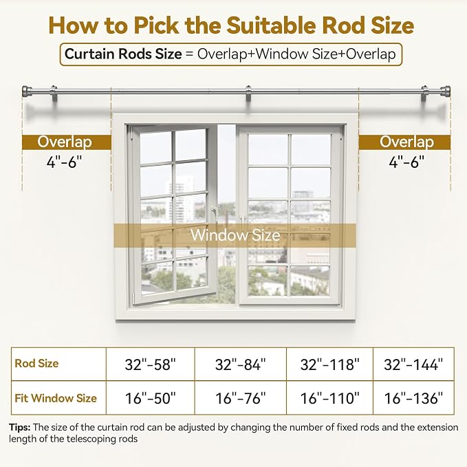 YaFex Curtain Rods 32-84 Inch, Heavy Duty 1 Inch Adjustable Curtain Rod - Image 6