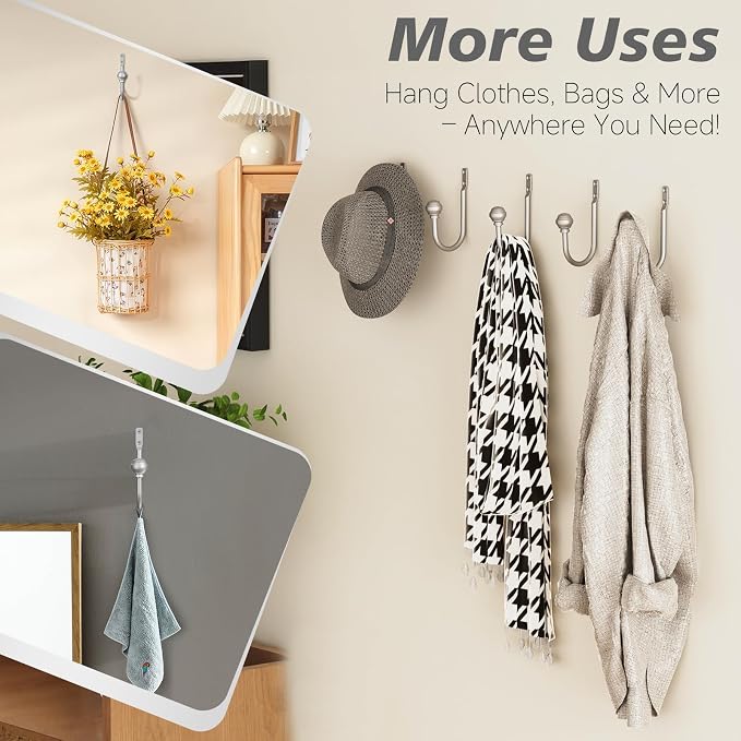 Hion Curtain Holdbacks Silver 4pcs, Curtain Tiebacks Wall Mounted Curtain Hooks - Image 5