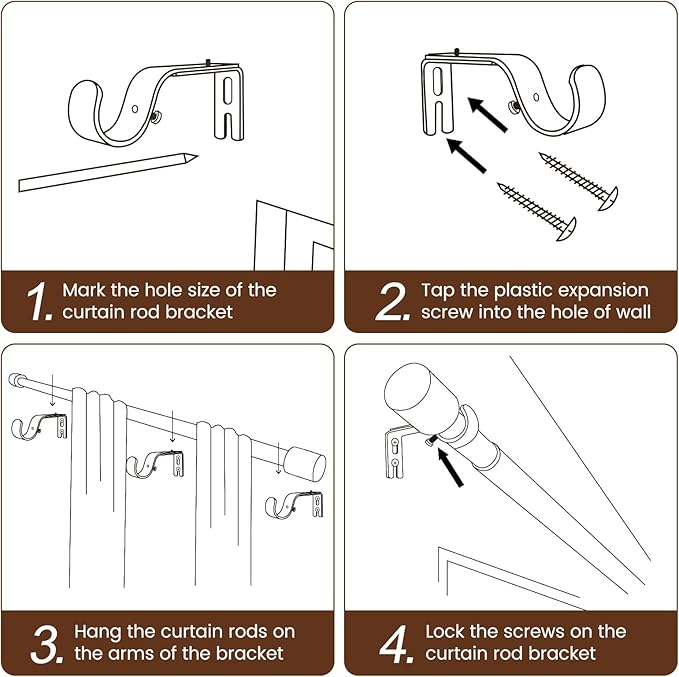 2 PACK 1” Diameter brown curtain rod Itself is 30 to 144 inch. 1 Pack Fits - Image 5