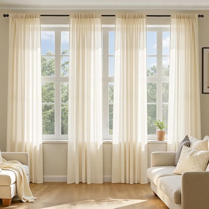 MIULEE Butter Cream Sheer Curtains 90 Inches Long 4 Panels 54 x 90 Inches | by MIULEE