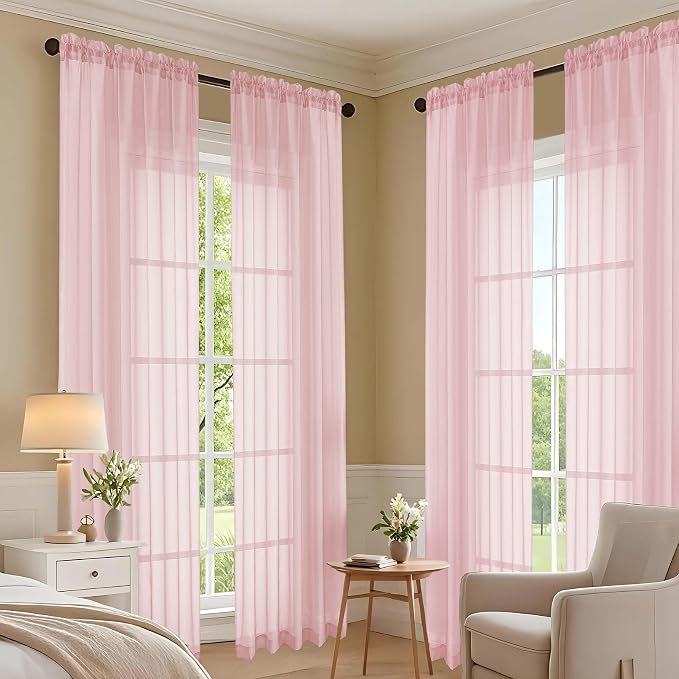 OVZME Blush Pink Sheer Curtains 120 Inches Long 2 Panels Set, 59 Inch Extra - Image 7