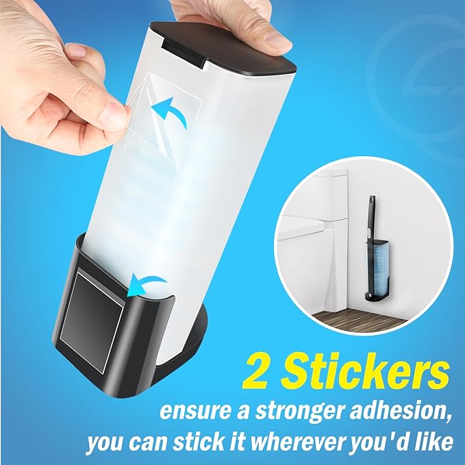 squish Disposable Toilet Brush with 16 Refills, Wall-Mounted No-Drill Adhesive Holder, Toilet Cleaning Kit for Bathroom - Space-Saving & Easy to Use