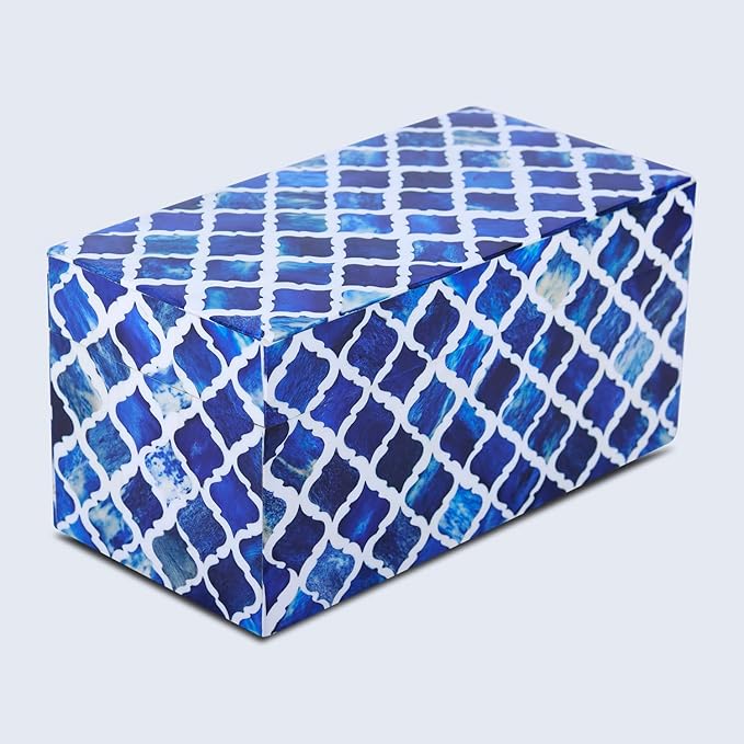 Handicrafts Home Handmade Moroccan Pattern Inspired Decorative Box - Large Storage Organizer for Neck Chains, Watches, Memory Keepsakes - Boho Style Treasure Box, Multipurpose Gift - Blue, 10x5x5