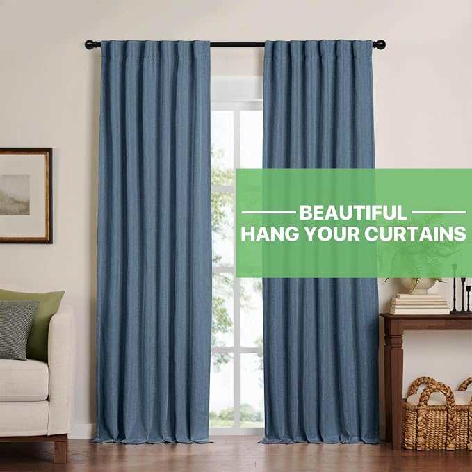 Black Curtain Rods for Windows 48 to 84, Adjustable Curtain Rod Set - Image 2