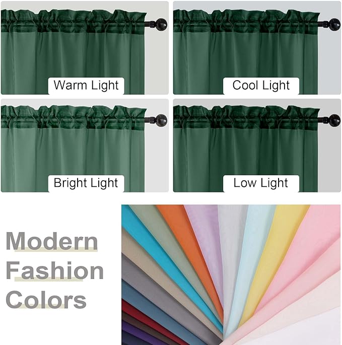 Hunter Green Kitchen Curtains 30 Inch Length Tier 2 PCS, Solid Soft Half - Image 5
