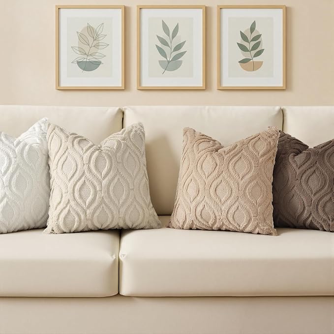 decorUhome Throw Pillow Covers 18x18 Inch Set of 2, Soft Plush Faux Wool Light - Image 4