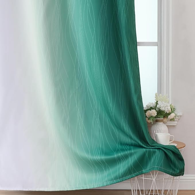 Green and Greyish White Blackout Curtains 52Wx90L 2 Panels | Ombre Curtains - Image 6