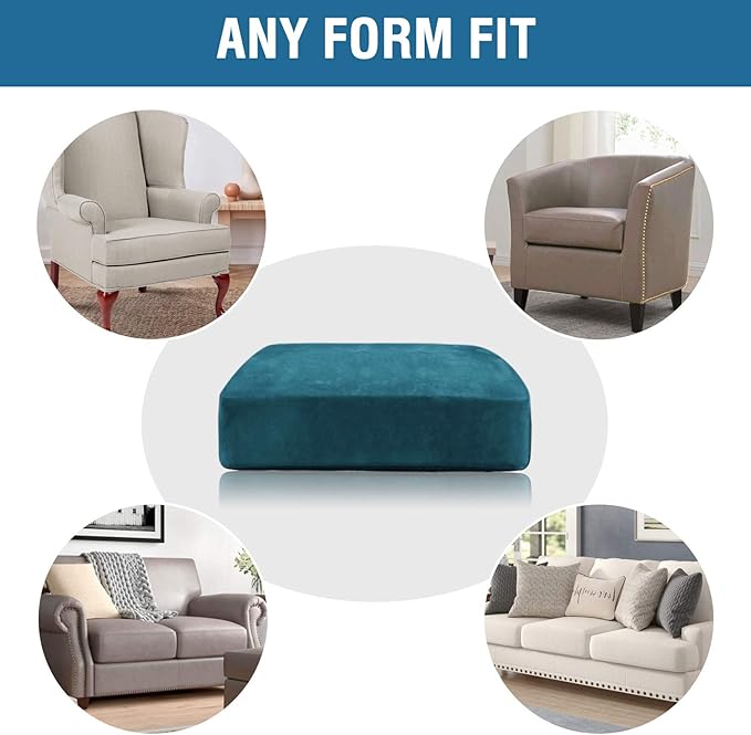 H.VERSAILTEX Velvet Stretch Couch Cushion Cover Plush Cushion Slipcover for Chair Loveseat Sofa Cushion Furniture Protector Seat Cushion Sofa Cover (2 Piece Medium Sofa Cushion Covers, Deep Teal)