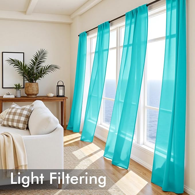 MIULEE Turquoise Sheer Curtains 90 Inches Long 4 Panels 42 x 90 Inches | Light - Image 4