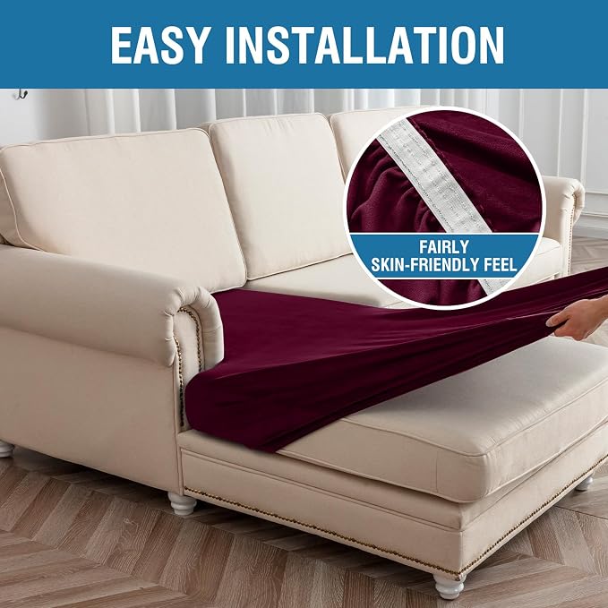 Couch Cover 8-Piece Elastic Velvet Couch Cushion Covers & Chaise Slipcovers - Image 7