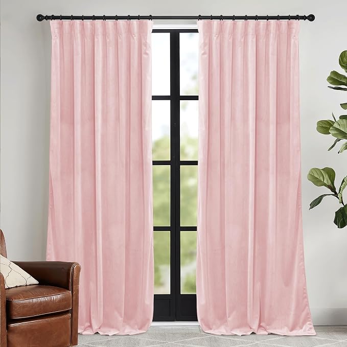 RYB HOME Pink Velvet Curtains 84 inches, Back Tab Soft Fabric Room Darkening by RYBHOME