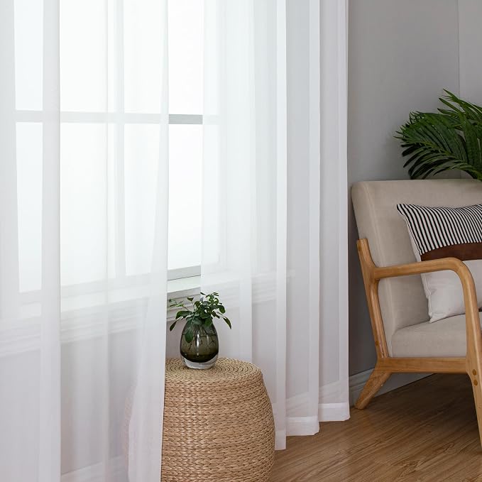 Simplebrand White Sheer Curtains 90 Inches Long, Light Filtering Rod Pocket - Image 5