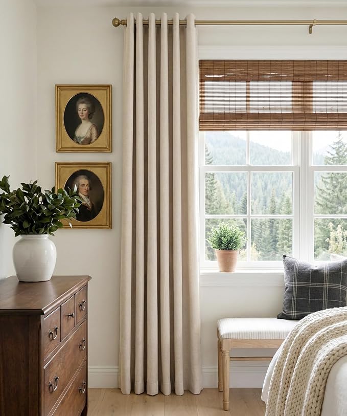 100% Blackout Linen Textured Curtains 80 Inch Long, Oatmeal | 100% Blackout - Image 2