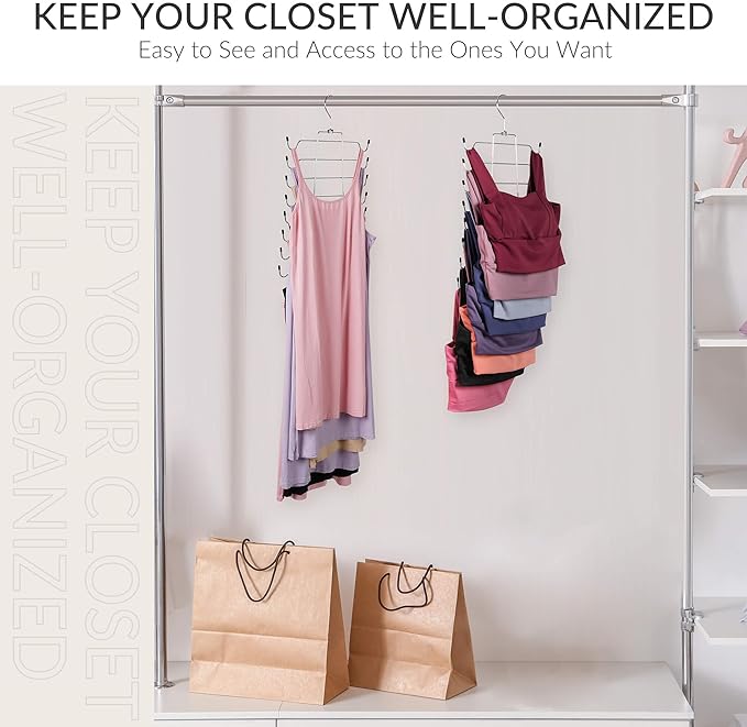 ZEDODIER 6 Pack Tank Top Hanger, Space Saving Bra Hangers, Non-Slip Hanging Sport Bras Holder, Closet Organizers and Storage for Camisoles Tank Tops Bras Ties Swimsuits Strappy Dress, Silver