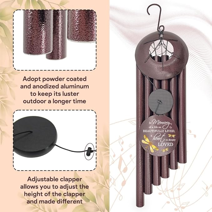 Sympathy Wind Chimes, Personalized Dragonfly Wind Chimes for Loss of Loved One, Commemorative Sympathy Gifts for Funeral, in Memory of Dad/Mom/Husband/Wife (36inch)