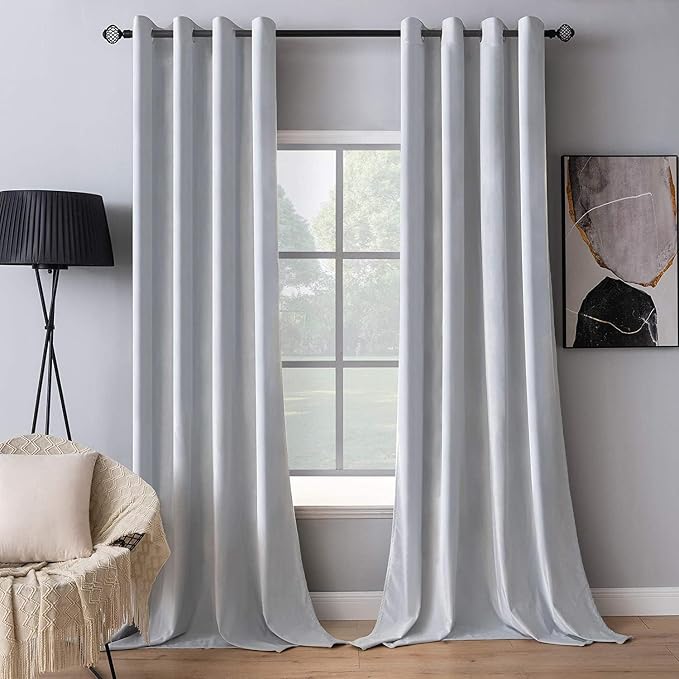 MIULEE 2 Pieces Greyish White Extra Long Velvet Curtains Exquisite & Elegant by MIULEE