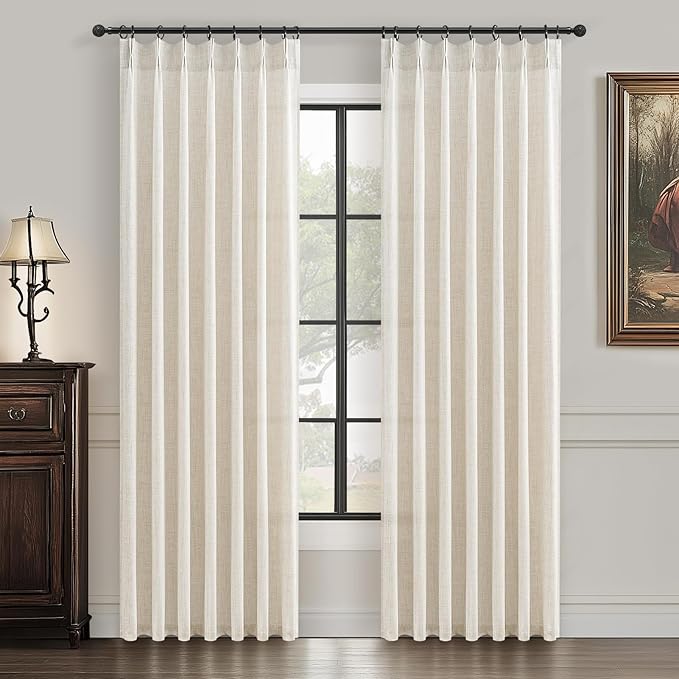 Pinch Pleat Thick Linen Viral Curtains 84 Inch Length 2 Panels Set by PleatedDrapes