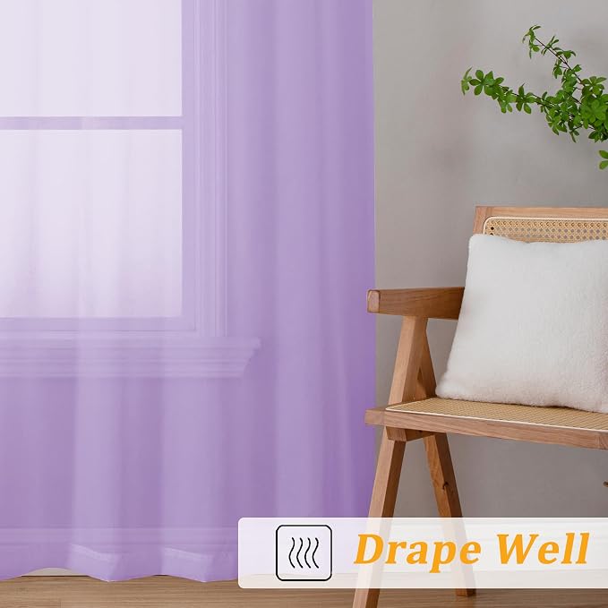 Gwine Lilac Sheer Curtains 72 Inches Long 2 Panels Set - Image 6