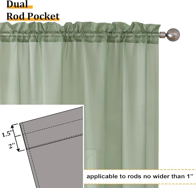 Aiyufeng Sage Green Sheer Curtains 90 Inches Long, Light Filtering Rod Pocket - Image 3