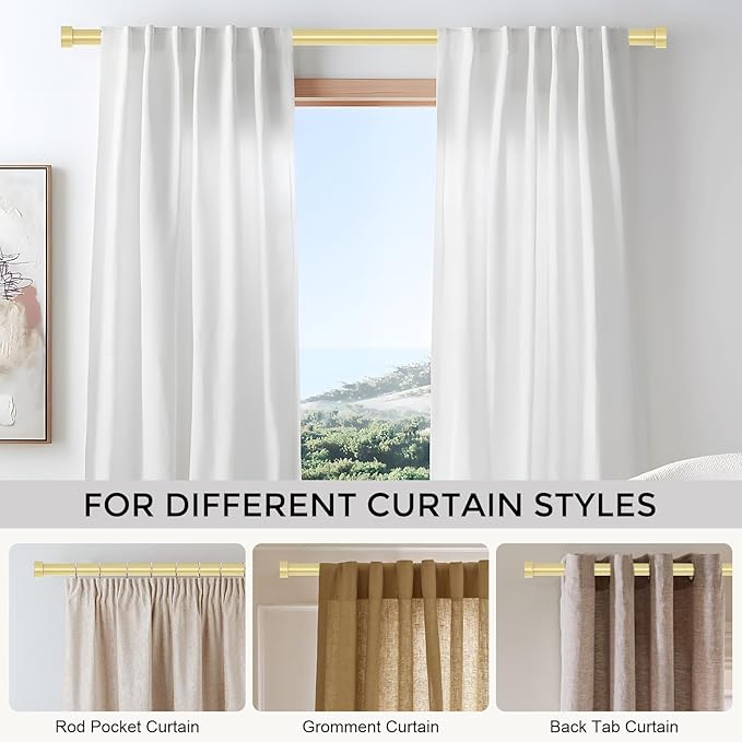 VOIIY 2 Pack Gold Curtain Rods for Windows 18 to 42 Inch, Size:18''-42'' - Image 6