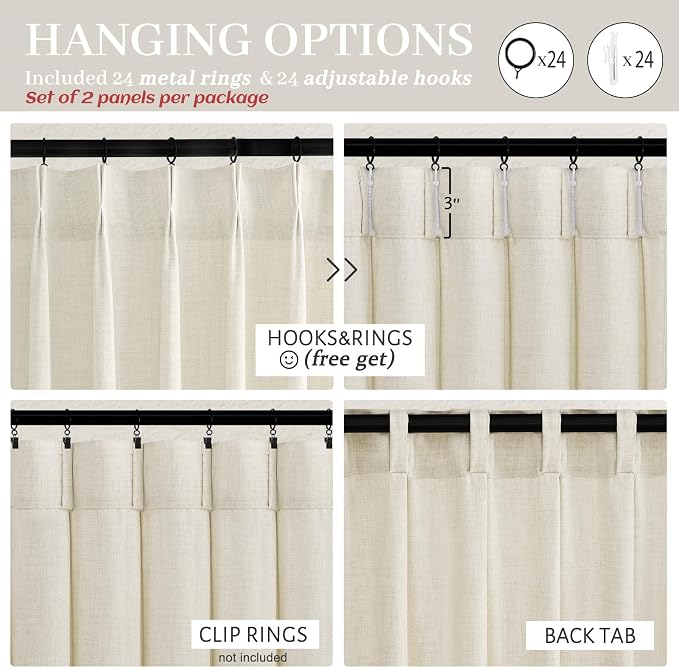 Extra Wide 70 Inch Cream Light Filtering Curtains - Image 7