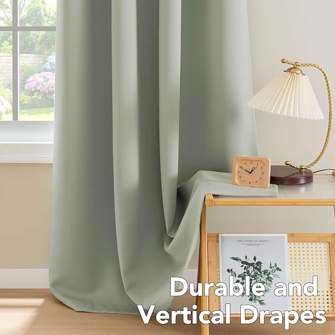 H.VERSAILTEX Window Treatment Blackout Thermal Insulated Room Darkening Solid Grommet Curtains/Drapes for Bedroom (Set of 2 Panels,52 by 84 Inch Long,Light Sage)