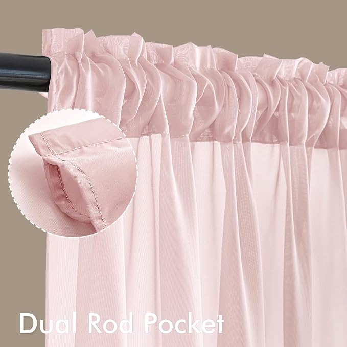 MIULEE Blush Pink Sheer Curtains 90 Inches Long, 4 Panels Set, Light Filtering - Image 3