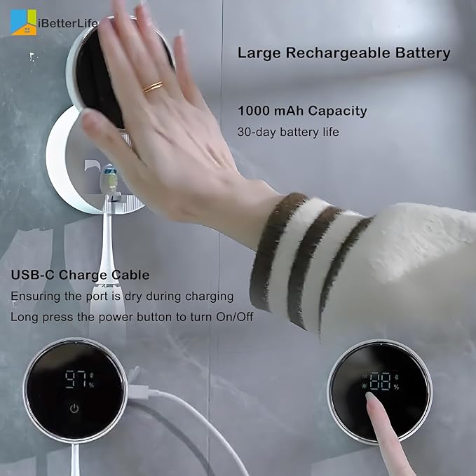 Toothbrush Holders Cleaner & Dryer for Bathroom - Mirror Wall Mounted [Rechargeable, Auto Sensor Open/Close Lid, LED Smart Screen] Adhesive Electric Tooth Brush Razor Holder with Cover for Home Travel