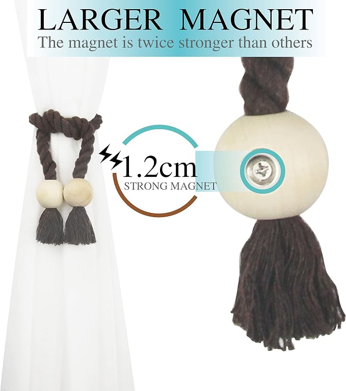 6 Pack Magnetic Curtain Tiebacks Cotton Hand Woven Tie Back Decorative Rope - Image 4