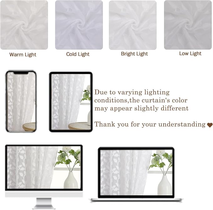 Chyhomenyc White Sheer Curtains 96 Inch Length 2 Panels Set, Light Filtering - Image 3