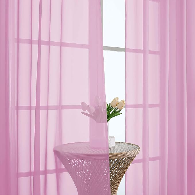 Chyhomenyc Pink Sheer Curtains 96 Inches Long 2 Panels, Light Filtering Pink - Image 9