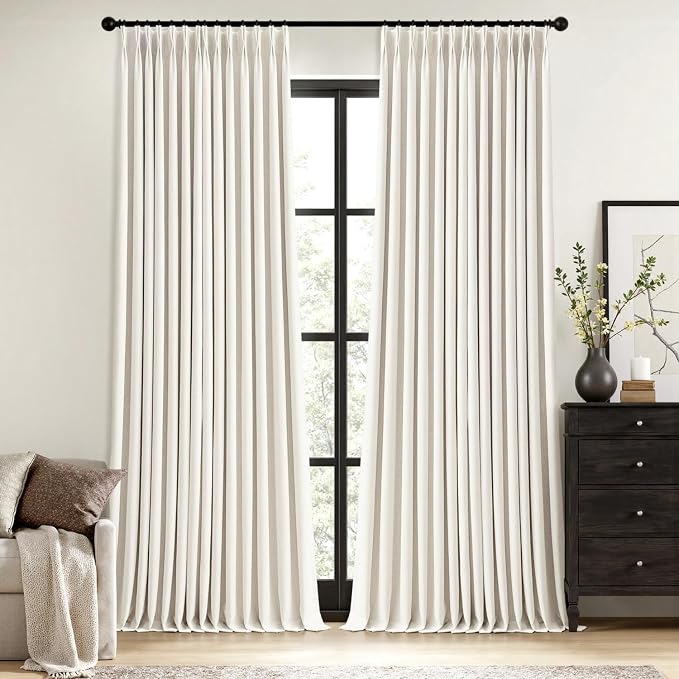 MIULEE Beige White Pinch Pleated 100% Blackout Linen Curtains 40x90 Inches | by MIULEE