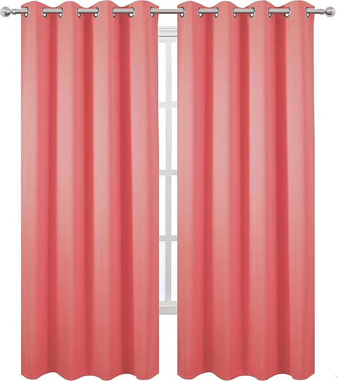 LEMOMO Blackout Curtains 66 x 95 inch/Coral Curtains Set of 2 Panels/Thermal - Image 2