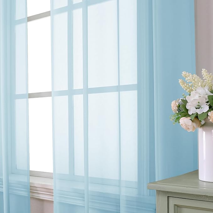 Aiyufeng 2 Pack: Basic Sky Blue Sheer Curtain Drapes 54 Inch Length 2 Panels - Image 2