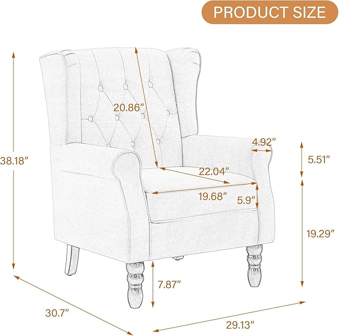 UIXE Faux Leather Accent Chair, High Back Upholstered Armchair for Living Room, Wingback Arm Chair Comfy Single Sofa Bedroom Reading Seat with Solid Wood Legs - Brown