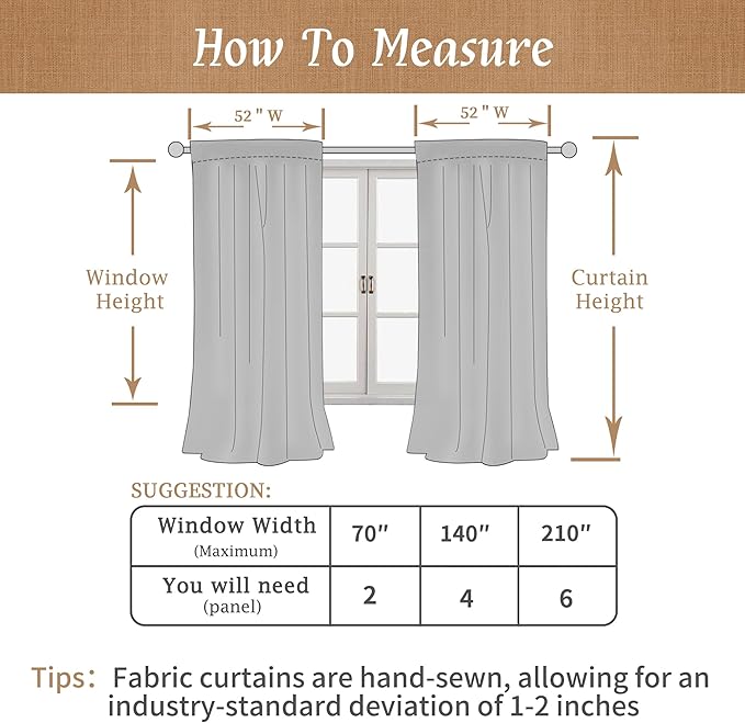 100% Blackout Natural Polyester Curtains, 63 Inches Linen Textured Thermal - Image 9