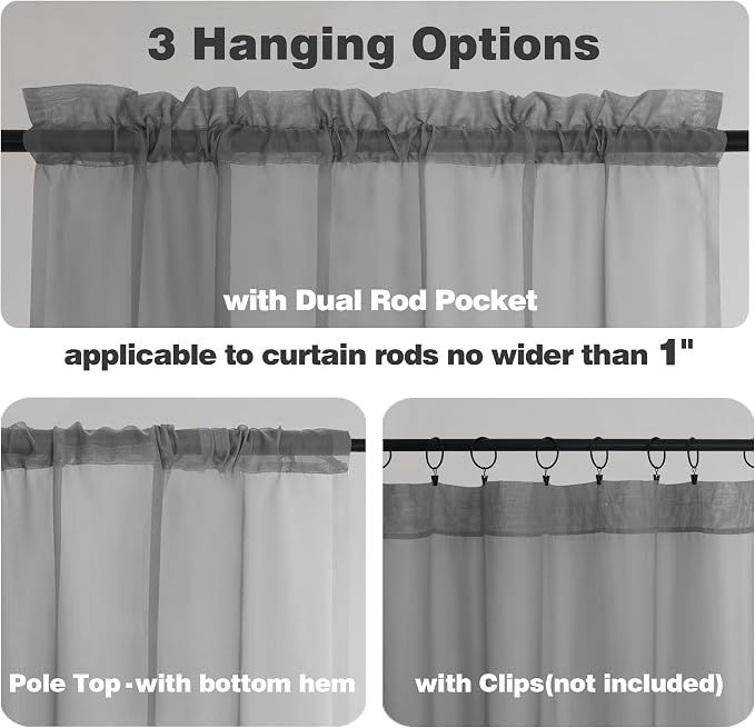 Chyhomenyc Extra Long Sheer Curtain Panels 96 Inches, Voile Top Dual Rod - Image 3