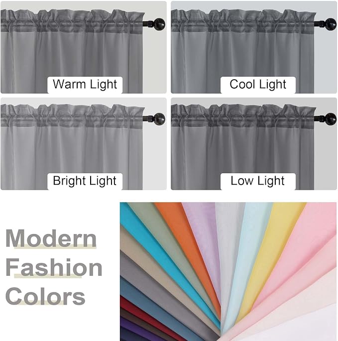 Kitchen Curtains 24 Inch Length Tier 2 Pieces, Cafe Bathroom Basement Rod - Image 5