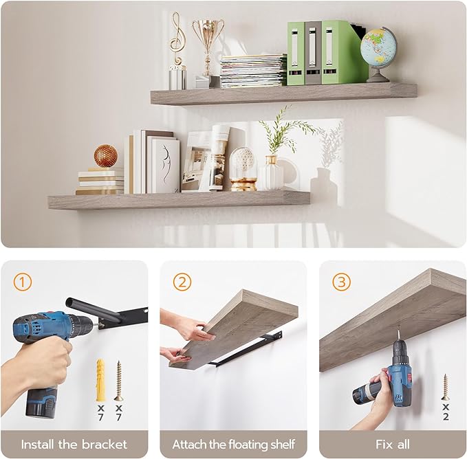 HOOBRO Floating Shelves for Wall, Wall Mounted Shelf Set of 2, 39.4" Hanging Shelf with Invisible Brackets, for Wall in Bathroom, Bedroom, Toilet, Kitchen, Livingroom, Office, Greige BG100BJP201