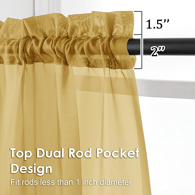 Gold Sheer Curtains 90 Inches Long 2 Panels - Image 3