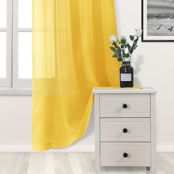 DWCN Yellow Sheer Curtains Semi Transparent Voile Rod Pocket Curtains - Image 2