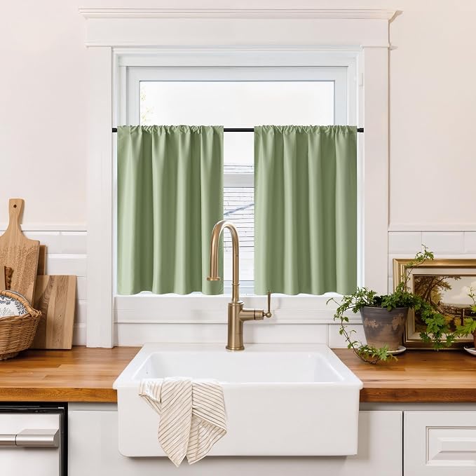 RYB HOME 100% Blackout Basement Curtains 24 inches Long, Heat & UV Blocking by RYBHOME