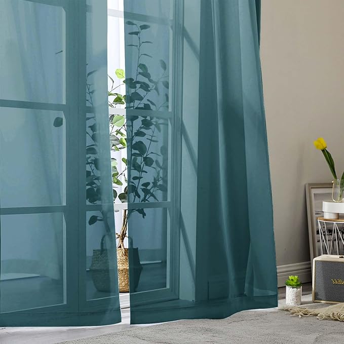 Dusty Blue Sheer Curtains for Bedroom Living Room 96 Inches Long 2 Panels - Image 9