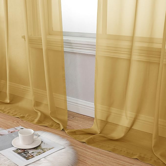 Aiyufeng Gold Sheer Curtains 72 Inch Length 2 Panels Set, Light Filtering Gold - Image 8