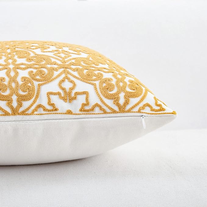 HWY 50 Mustard Yellow Decorative Throw Pillow Covers 18x18 Inch, Pack of 2 Embroidered Cotton Farmhouse Cushion Cover Pillow Case for Sofa Couch Living Room Bed Bedroon, Modern Pattern