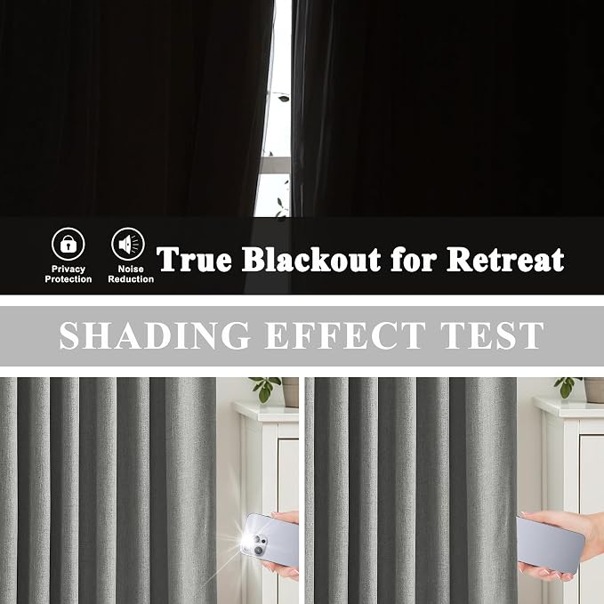 Vision Home Pinch Pleated Dark Grey Blackout Curtains 102 inch Linen Blended - Image 4
