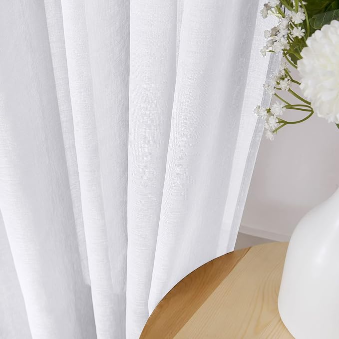 Tollpiz Sheer Curtains Linen Textured Living Room Curtain Sheers Light - Image 3