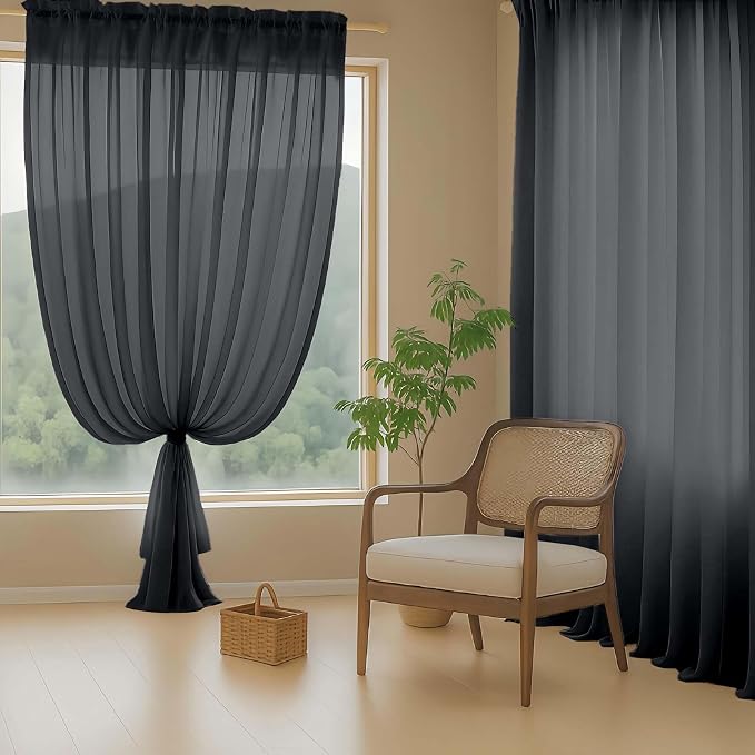 Halloween Black Sheer Curtains for Window 96 Inches Long 2 Panels Set, Soft - Image 8