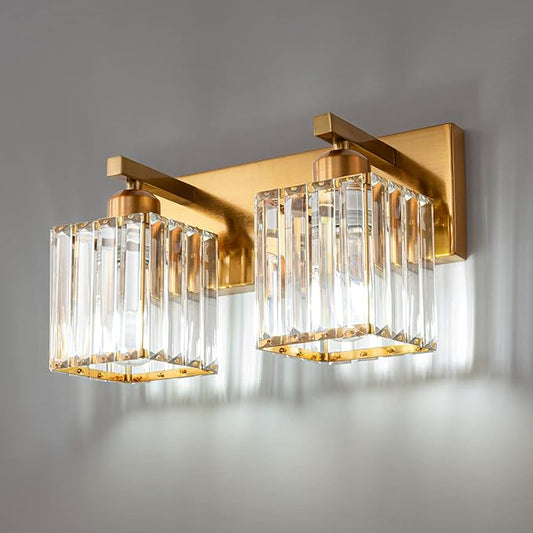 Modern Bathroom Vanity Light 2-Lights Gold Crystal Bathroom Wall Light Vanity Light Fixtures，12.59-inch Modern Minimalist Design